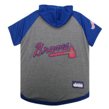 Imagem de MLB Moletom com capuz para cães e gatos - Camiseta com capuz para cães Atlanta Braves, PP. - Moletom com capuz cor da equipe MLB