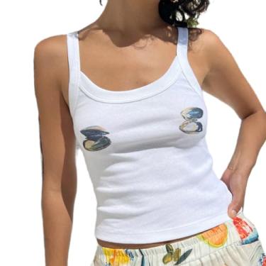 Imagem de SOLILOQUY Camiseta regata feminina y2k com estampa de frutas, sem mangas, para bebê, bonita, justa, básica, dos anos 90, estética urbana, Uma regata com concha, G