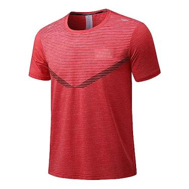 Imagem de Camiseta masculina atlética manga curta alta elástica impressão suave top secagem rápida leve academia, Vermelho, 3G