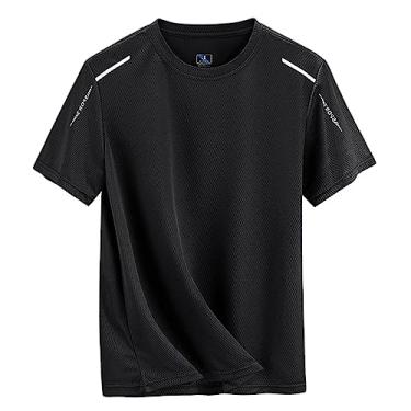 Imagem de Camiseta atlética masculina, manga curta, gola redonda, secagem rápida, lisa, leve, macia, Preto, G