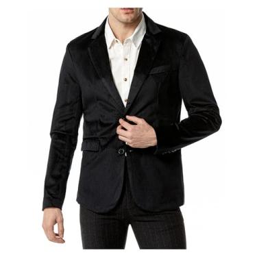 Imagem de Terno casual masculino veludo cotelê cor sólida blazer casual bolso lapela pescoço jaqueta terno, Preto, XG