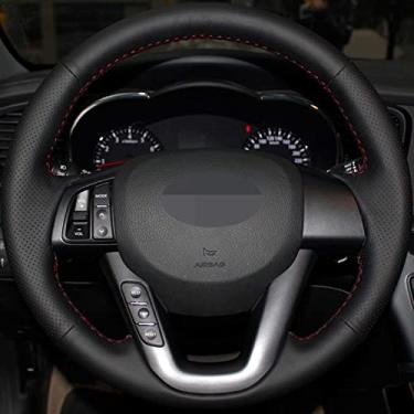 Imagem de ZKSHPS Capa de volante de carro couro artificial preto costurado à mão, para Kia K5 Optima 2008 2009 2010 2011 2012 2013