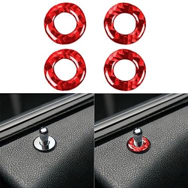 Imagem de NVCNX Kit de acabamento interno de adesivo adesivo de anel de bloqueio de porta interna de fibra de carbono real 3K compatível com Dodge Charger 2011-2023, compatível com Chrysler 300 300C 2011-2023 acessórios vermelho 4 peças