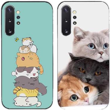 Imagem de 2 peças de capa de telefone traseira de silicone em gel TPU com estampa de pilha de gato fofo para Samsung Galaxy All Series (Galaxy Note 10 Plus/Note 10+)