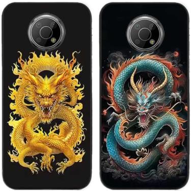 Imagem de 2 peças dragão chinês impresso TPU gel silicone capa de telefone traseira para Nokia (Nokia G300)