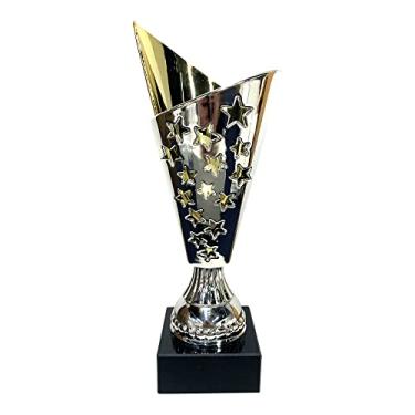 Imagem de Express Medals Taça troféu – Troféu de prata com detalhes dourados para torneios esportivos, competições, reconhecimento ou prêmio, 23 cm de altura x 8 cm de largura