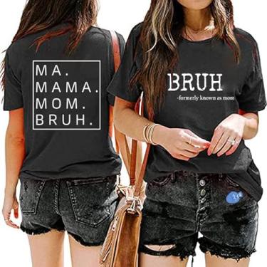 Imagem de Camiseta feminina Mama com estampa de letras coloridas em My Mama Era, estampa floral, borboleta, presente para mamãe, camiseta casual, Bruh, M