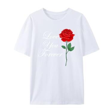 Imagem de Camiseta com estampa rosa para esposa I Love You Forever Funny Graphic Shirt for Mom Love Shirt for Girlfriend, Branco, M