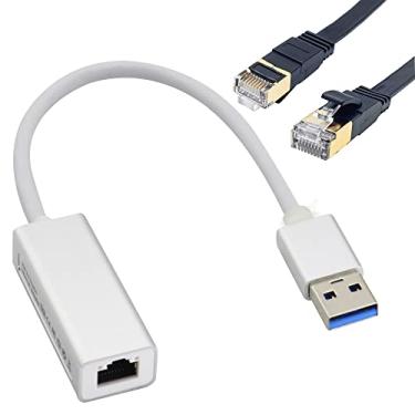 Imagem de HCFeng Adaptador Ethernet USB 3.0 para Gigabit RJ45 10/100/1000Mbps USB 3.0 macho para adaptador de rede LAN RJ45 fêmea (com cabo macho de rede RJ45 de 2 m) compatível com Windows, XP, Vista, Mac,