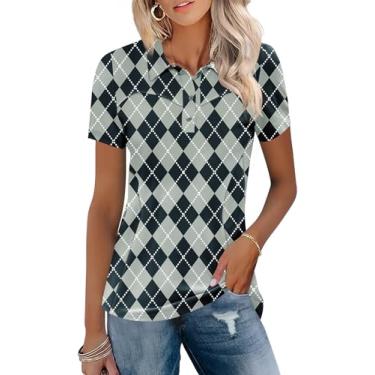 Imagem de TFSDOD Camisas de golfe femininas gola manga curta camiseta leve com absorção de umidade polo casual 3 botões roupas de golfe, Argyle preto, G