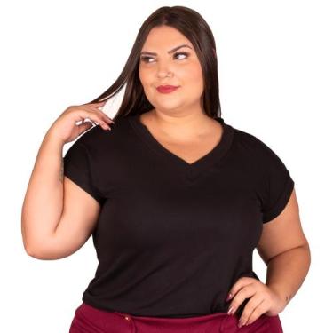 Imagem de Camiseta Básica Feminina Moda Evangélica Malha Rosa Gola V Plus Size R