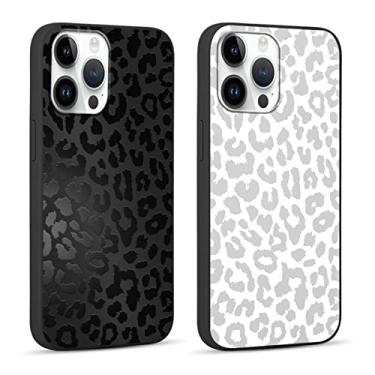 Imagem de RUMDEY Pacote com 2 capas de telefone com estampa de guepardo legal para iPhone 15 Plus de 6,7 polegadas, capas de luxo com design de estampa de leopardo fofo, silicone macio TPU à prova de choque para mulheres e meninas - preto e branco