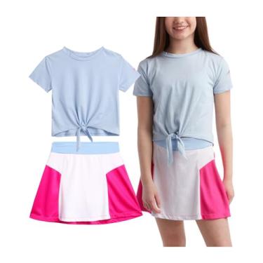 Imagem de Reebok Conjunto de saia ativa para meninas – camiseta de desempenho de 2 peças e saia de tênis – saia de scooter borboleta com forro (7-12), Azul claro claro, 10