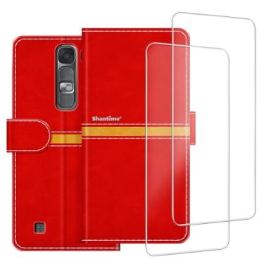 Imagem de ESACMOT Capa de celular compatível com LG Magna + [2 unidades] película protetora de tela de vidro, capa protetora magnética de couro premium para LG G4 Mini (5 polegadas) vermelha