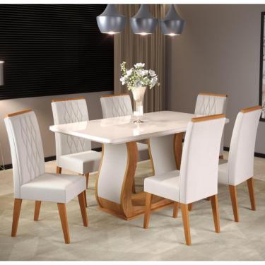 Imagem de Conjunto Sala de Jantar Mesa Shakira 6 Cadeiras Cristal Viero - Mel/Off White/Veludo Marfim
