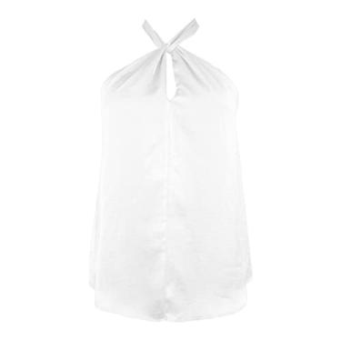 Imagem de Camiseta feminina casual com ombro de fora na moda verão top solto camisa clássica de férias, Branco, GG