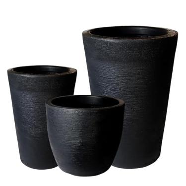 Imagem de Jogo de vasos decorativos para plantas em 3 tamanhos diferentes modelo jateado (PRETO)