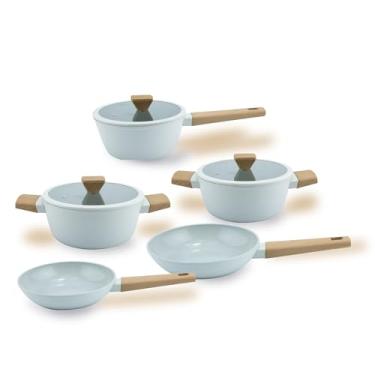 Imagem de Jogo De Panelas Revestimento Cerâmico Indução Cinza 5 Peças