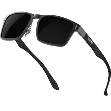 Imagem de ATTCL Óculos de sol masculinos retangulares de fibra de carbono de luxo para homens com proteção UV polarizada 8999-Black+grey