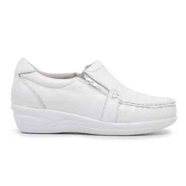 Imagem de Sapato Tênis Mocassim branco Feminino Anatômico Couro Enfermagem 901-Feminino