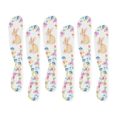 Imagem de UP ware Espalhador de queijo e manteiga de 15 cm com 6 peças de melamina multiuso para creme, queijo, geleia, maionese, cobertura, sanduíche, conjunto de espalhador de queijo (Hello Easter)