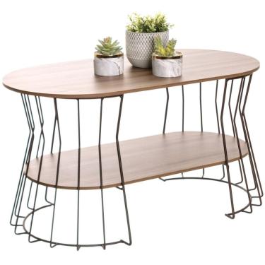 Imagem de Mesa de Centro Oval MDP Sala de Estar Aço Corten/Castanho