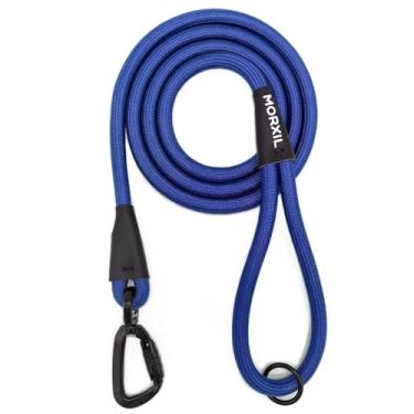 Imagem de MORXIL Coleira de corda para cães, coleira resistente de 1,2 m com mosquetão de travamento automático de alumínio de aviação, guia de nylon forte para cães pequenos, médios e grandes (azul, 1,2 m)