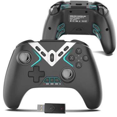 Imagem de Controle Bluetooth para Windows PC/iPhone/Android/Switch/Steam Deck/TV, controle de jogo sem fio 2.4G com dongle USB e clipe de telefone com gatilho Hall (preto)