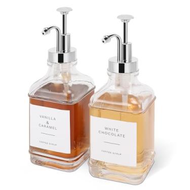 Imagem de BathAce Dispensador de xarope de café para cafeteria, garrafas de xarope de vidro transparente com bomba, dispensador de xarope de bordo recarregável, acessórios e organizador de cafés, 500 ml,