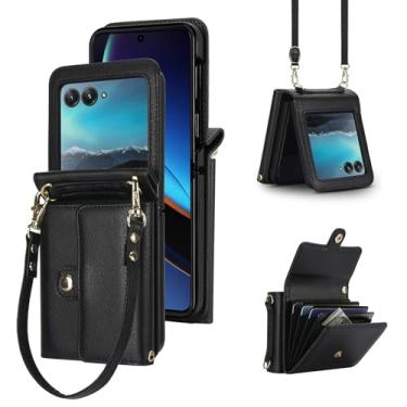 Imagem de Asuwish Capa de telefone para Motorola Razr 2024/Moto Razr 50 capa carteira com alça transversal para pulso cordão suporte para cartão de crédito slot suporte RFID bolsa de couro celular Razr2024 5G