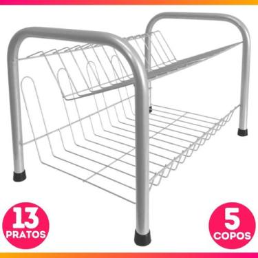 Imagem de Escorredor De Louça Cozinha 13 Pratos Copo Duplo 2 Andares Porta Copos