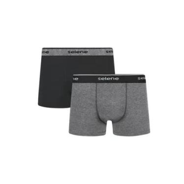 Imagem de Cueca Masculina Boxer Algodão 95% Kit 02 Selene 11450001, Preto, Cinza