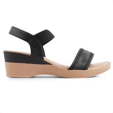 Imagem de Sandália Usaflex Salto Anabela Feminina, 38, Preto, Nude