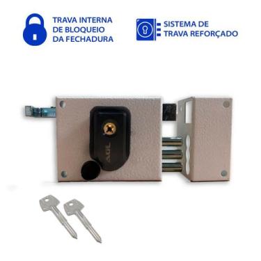 Imagem de Fechadura Portão Sobrepor Pino Triplo Chaves Branca - AGL