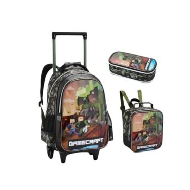 Imagem de Kit Mochila de Rodas Infantil Gamecraft Zombie 3 Peças Lancheira Estojo 2025