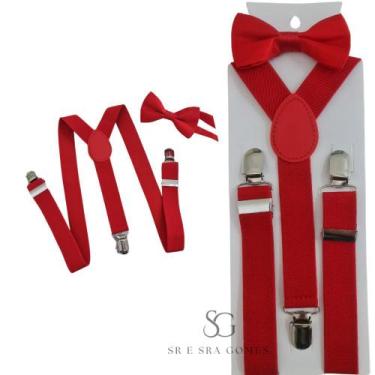 Imagem de Kit Suspensório Vermelho + Gravata Borboleta Infantil Para Pajens e Ev