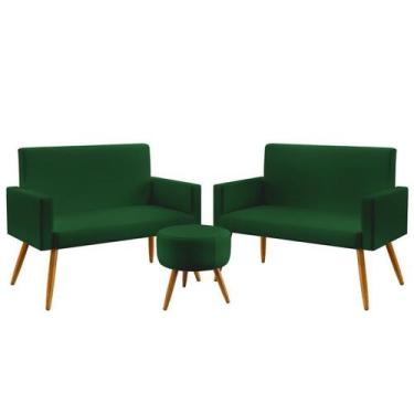 Imagem de Kit 2 Poltronas Namoradeira Estofadas Nina e Puff Solar Sued Verde Ara