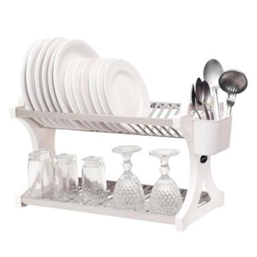 Imagem de Escorredor De Pratos Alto Branco Inox 20 Pratos - Domum