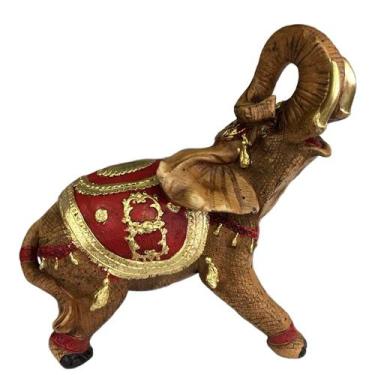 Imagem de Elefante Indiano com Manto Vermelho Decorativo - Sorte e União - Retro
