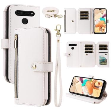 Imagem de Dswteny Capa carteira para LG K61/Q61/K51S/K41S com alça de pulso alça de ombro bolsa com zíper, couro PU de luxo flip suporte para cartão de crédito acessórios capa de celular para K 61 51S 41S