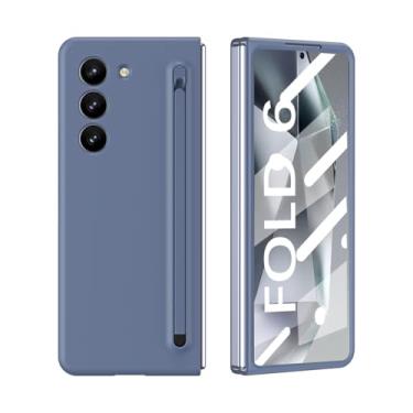 Imagem de Eilkmcre Capa para Samsung Galaxy Z Fold 6 com S-Pen fina e suporte para caneta, Z Fold 6 5G com protetor de tela de vidro temperado integrado, capa protetora completa para Samsung Z Fold6 2024, azul
