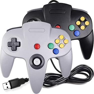 Imagem de Pacote com 2 controles USB N64 com fio, controlador joystick Miadore Classic N64 PC Gamepad para Windows, PC, Mac, Linux, Raspberry Pi 3 (Preto/Cinza)