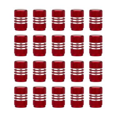 Imagem de Senzeal 20 peças de tampas de haste de válvula de pneu de alumínio estilo redondo tampas de ar tampas de haste universais para carro, caminhão, SUV, motocicleta, bicicleta (vermelho)