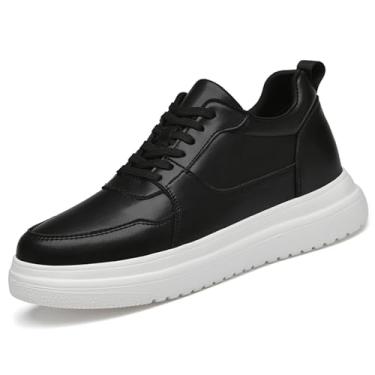 Imagem de Tênis masculino invisível de couro que aumenta a altura, clássico, com cadarço, 9 cm mais alto, moderno, sapatos casuais respiráveis, Preto, 41