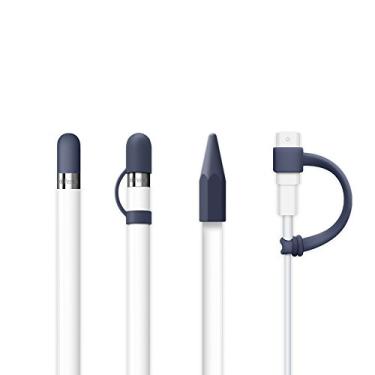 Imagem de [4 peças] FRTMA compatível com Apple Pencil Cap/capa de ponta de lápis/cabo adaptador de cabo/suporte para Apple Pencil para iPad Pro Pencil (azul noturno)