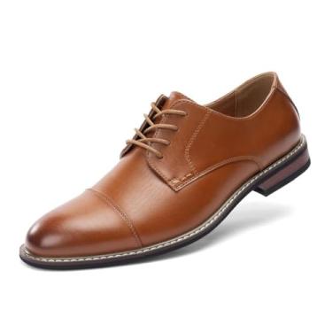 Imagem de Cusolemore Oxfords clássicos para homens, Ponta de asa Príncipe Sapatos formais modernos com cadarço, Biqueira redonda, Sola de TPR BROWN 47