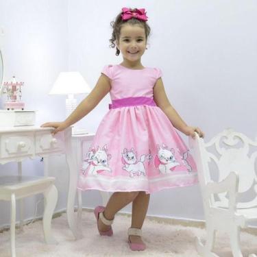 Imagem de Vestido infantil tema Gata Marie rosa - Moderna Meninas, 06 - 4 anos