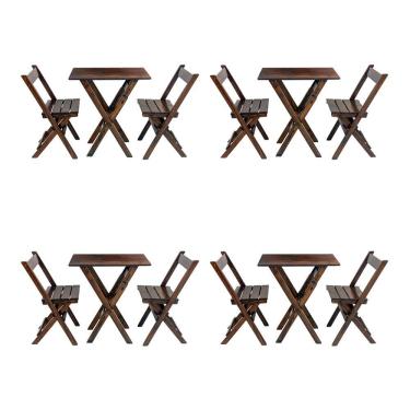 Imagem de Kit 4 Jogos De Mesa Aparador Bar Dobrável Com 2 Cadeiras Em Madeira Maciça - Imbuia