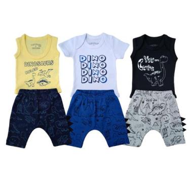 Imagem de Kit 6 Peças Body Bebê Shorts Dinossauro Saída Maternidade - Patrulha S