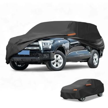 Imagem de Partuto 1 peça capa universal para carro à prova d'água para todos os climas, automotiva, externa, anti-UV, proteção contra chuva e chuva, cobertura externa completa 210T-PU preta adequada para SUV,